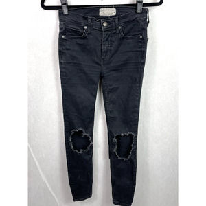 Free People Black Distressed Cropped Skinny Jeans Womens Size 24 Mid Rise